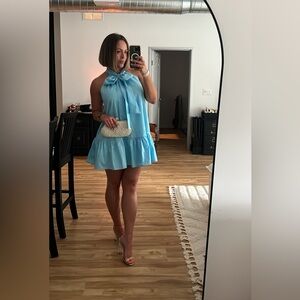 AQUA BOW TIE MINI DRESS